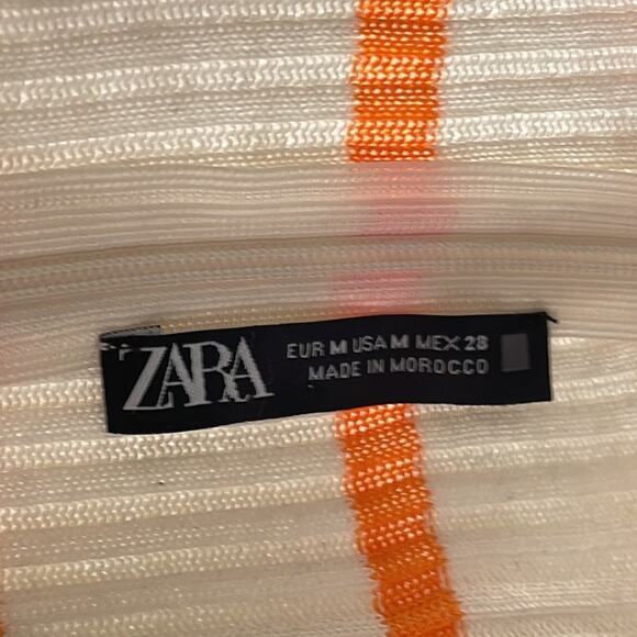 Zara Ribbed Racerback Tank Top High Neck Ivory Orange Striped Size Medium - Picture 5 of 6